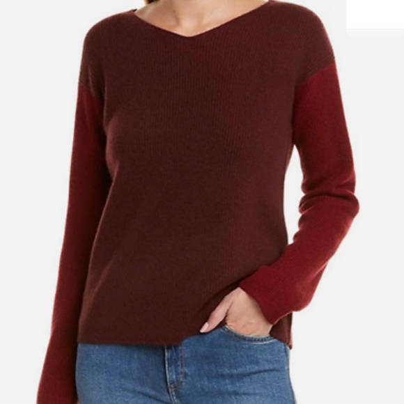 Vince colour block wool cashmere sweater black cherry merlot - Picture 9 of 9